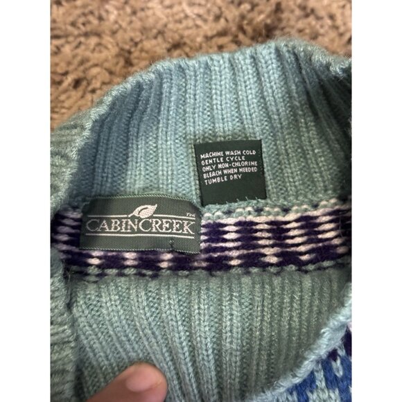 Vintage Fair Isle Green Sweater Pompom Cozy Cabin Cottagecore Fall Autumn S - Picture 3 of 7